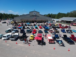 Aerial view of a car show in McNairy County